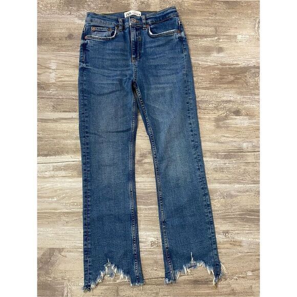 Zara Bootcut Jeans Stretch Raw Hem Women’s Sz 4 - Picture 1 of 5